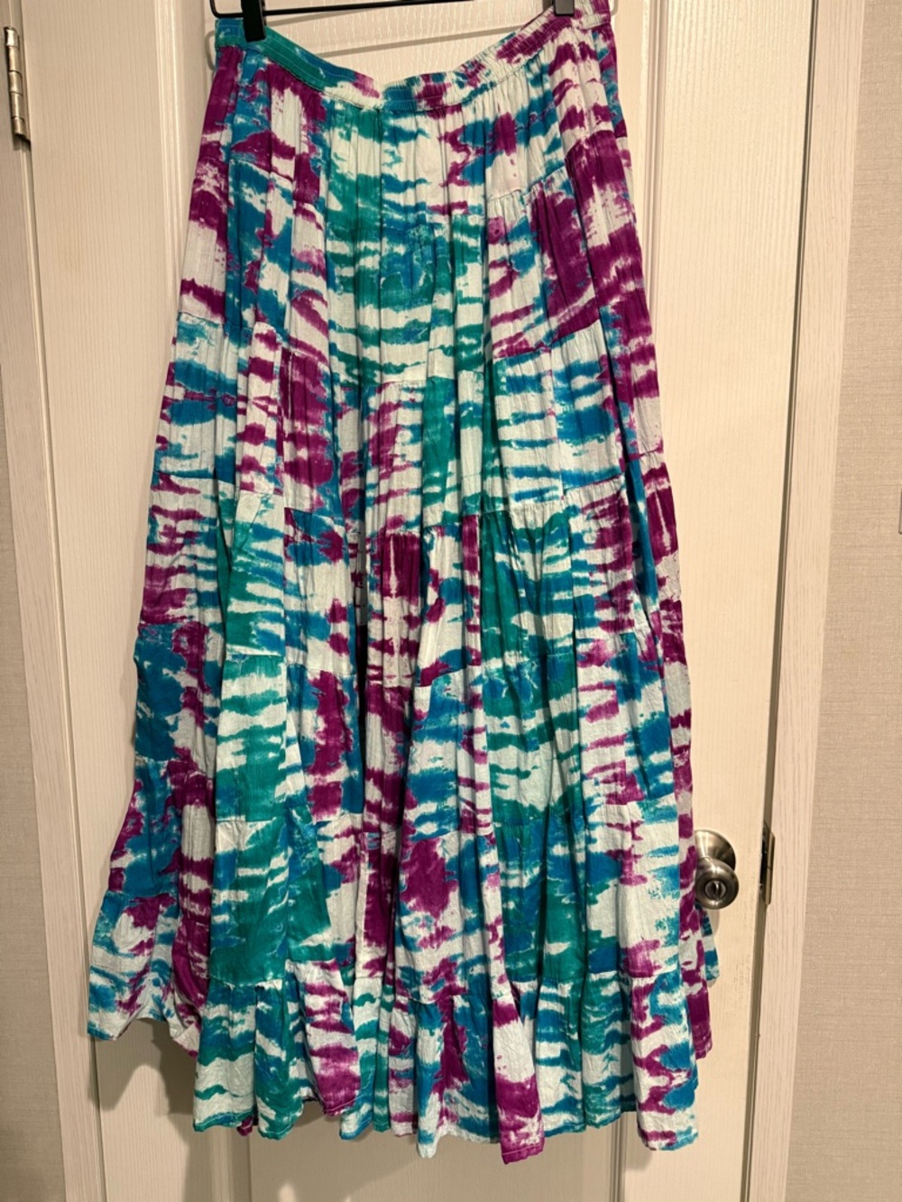 Soft Surroundings Teal, Purple & White Tie-Dye Maxi Skirt - Picture 2 of 4